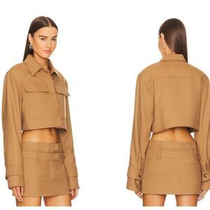 Aya Muse Revolve Jacket Coat M Wool Cropped Collar Preppy Chic Neutral Brown Tan